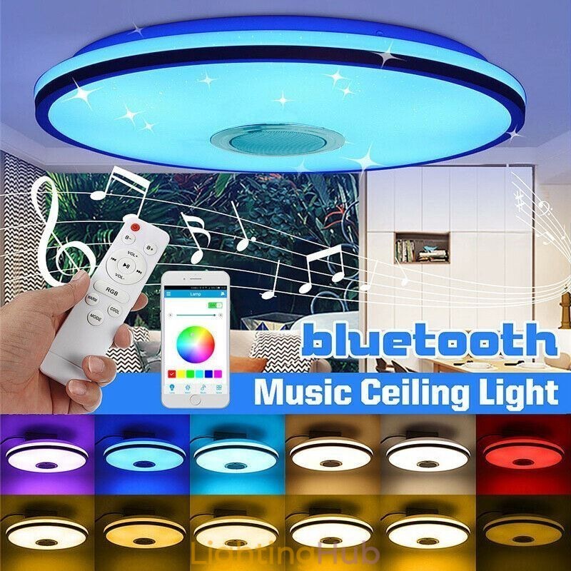 Flush Mount Colorful Ceiling Light with Bluetooth Music Speaker Timing Function