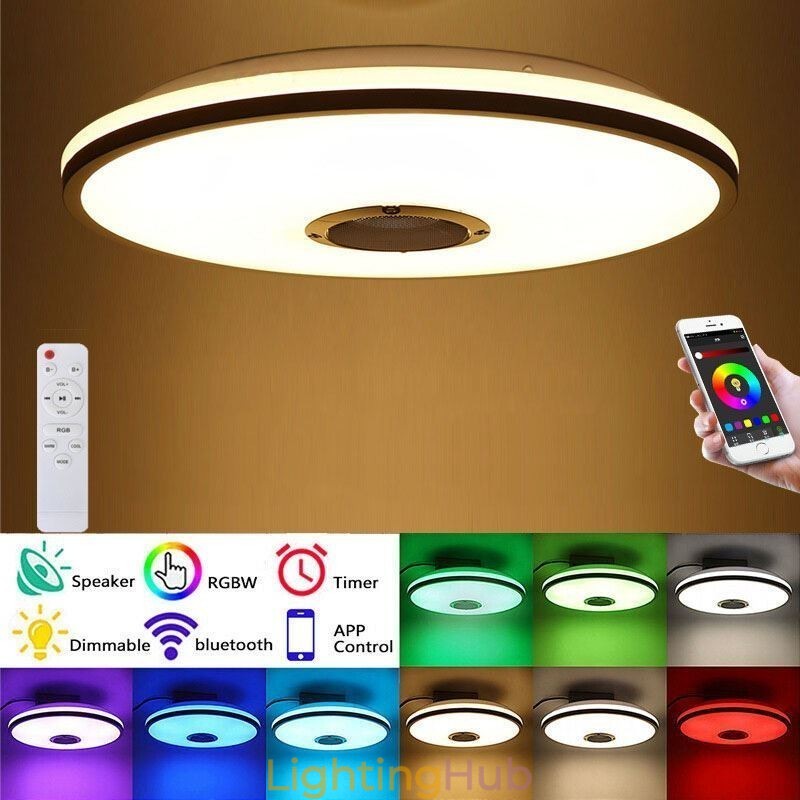 Flush Mount Colorful Ceiling Light with Bluetooth Music Speaker Timing Function