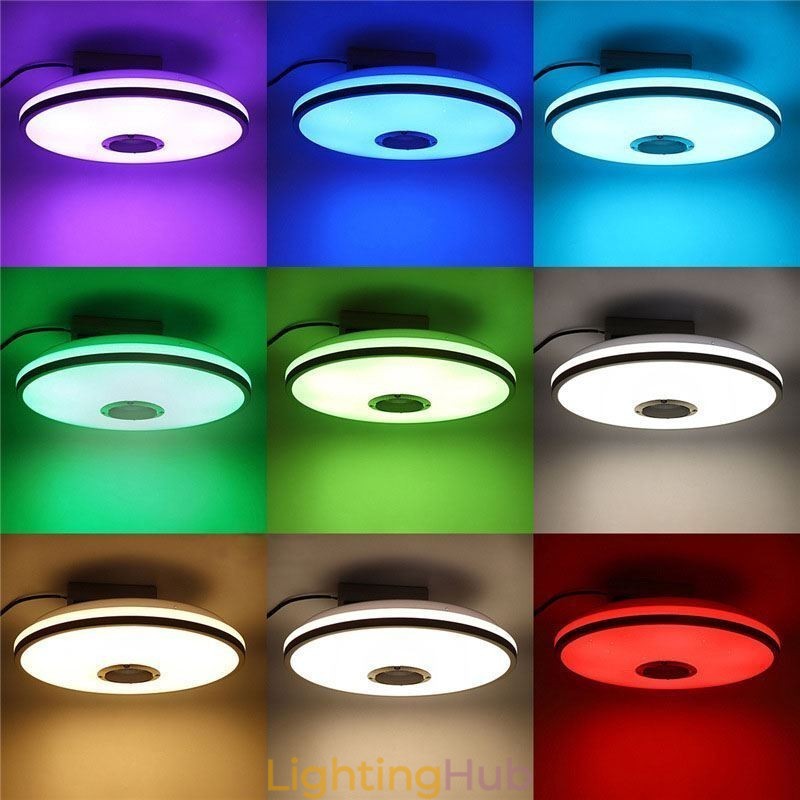 Flush Mount Colorful Ceiling Light with Bluetooth Music Speaker Timing Function