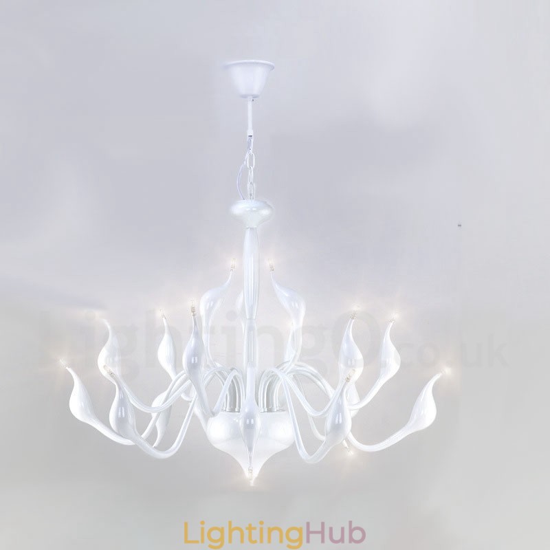 18 Lights Stainless Post Modern Swan Chandelier Light G4 White Finished