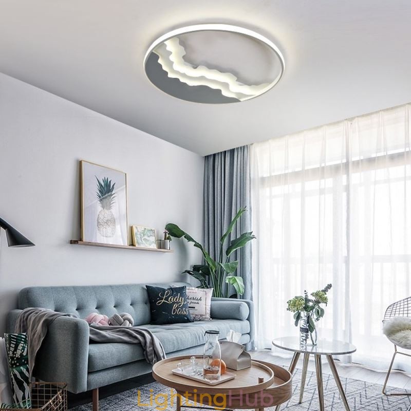 Round Flush Mount Unique Wave Shaped Acrylic Ceiling Light