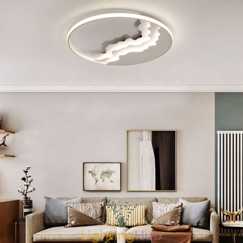 Round Flush Mount Unique Wave Shaped Acrylic Ceiling Light