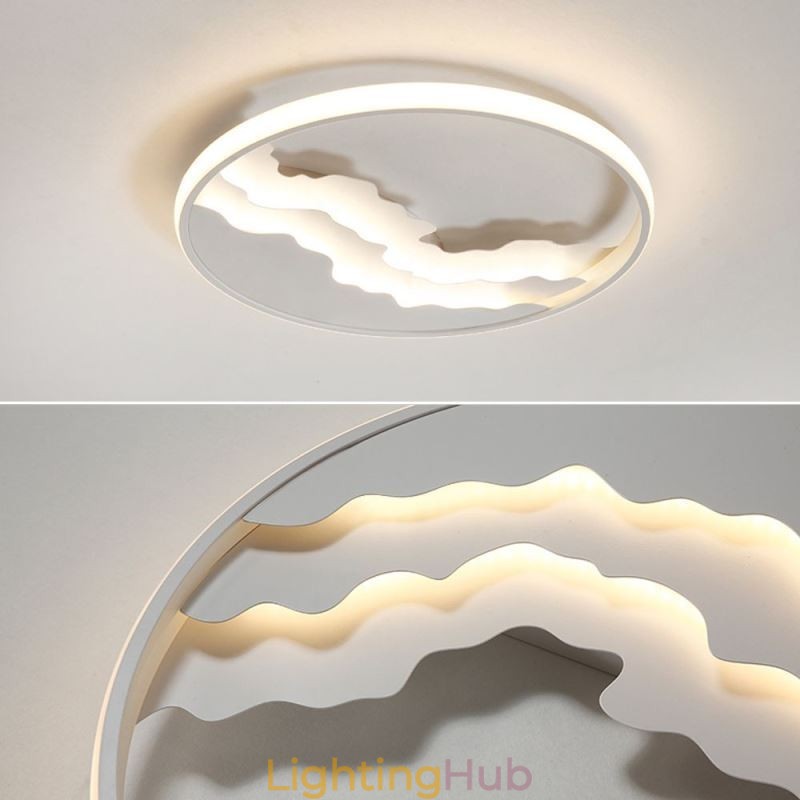 Round Flush Mount Unique Wave Shaped Acrylic Ceiling Light
