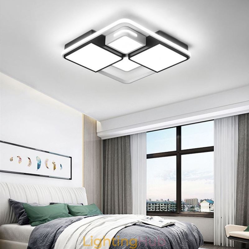 Modern Flush Mount Ceiling Light Acrylic Square Black and White Light Fixture