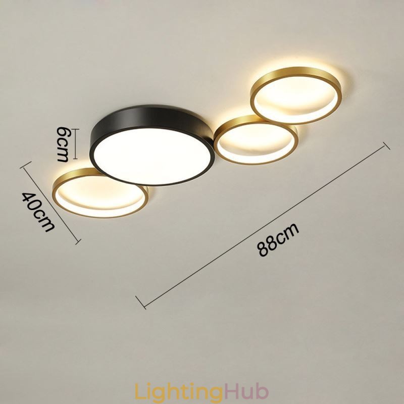 4 Rings Flush Mount Ceiling Light Unique Black+Gold Lampshade Lighting