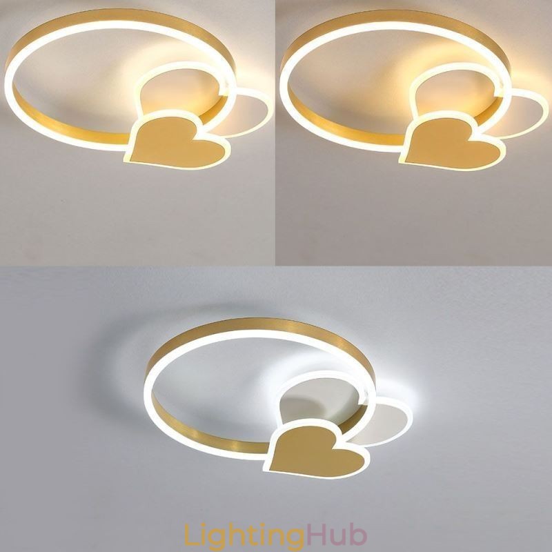 Modern Acrylic Flush Mount Gold Double Heart Ceiling Light