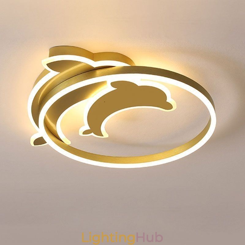 Gold Dolphin Flush Mount Ceiling Light