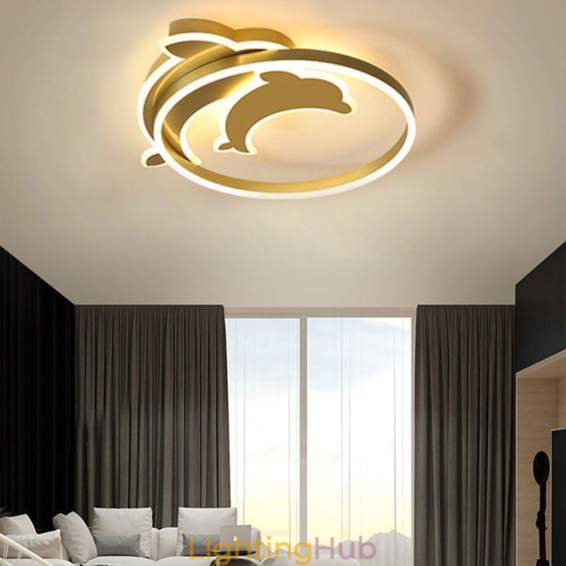Gold Dolphin Flush Mount Ceiling Light