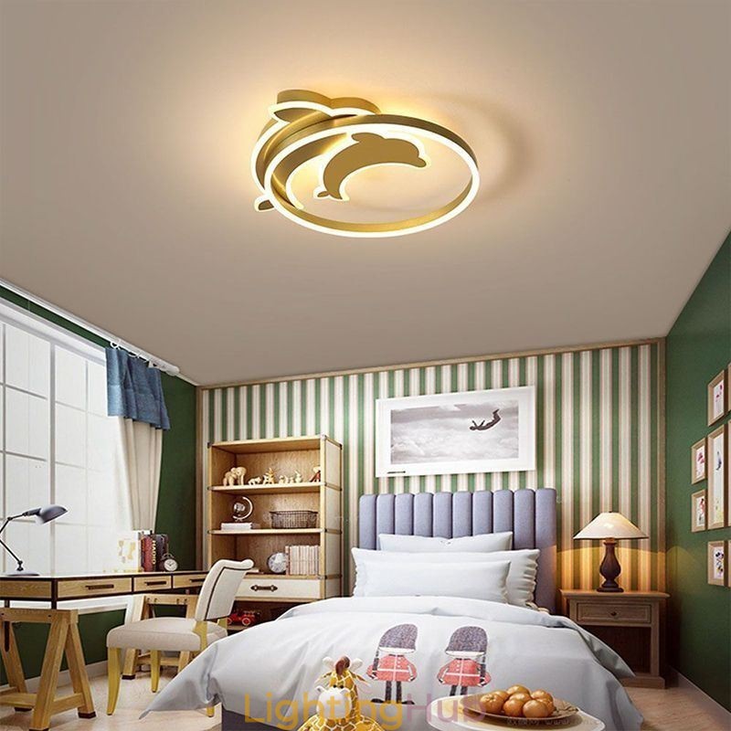 Gold Dolphin Flush Mount Ceiling Light