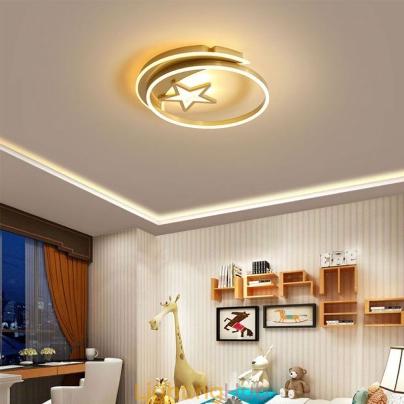 Moon Star Flush Mount Ceiling Light Gold Acrylic Light Fixture