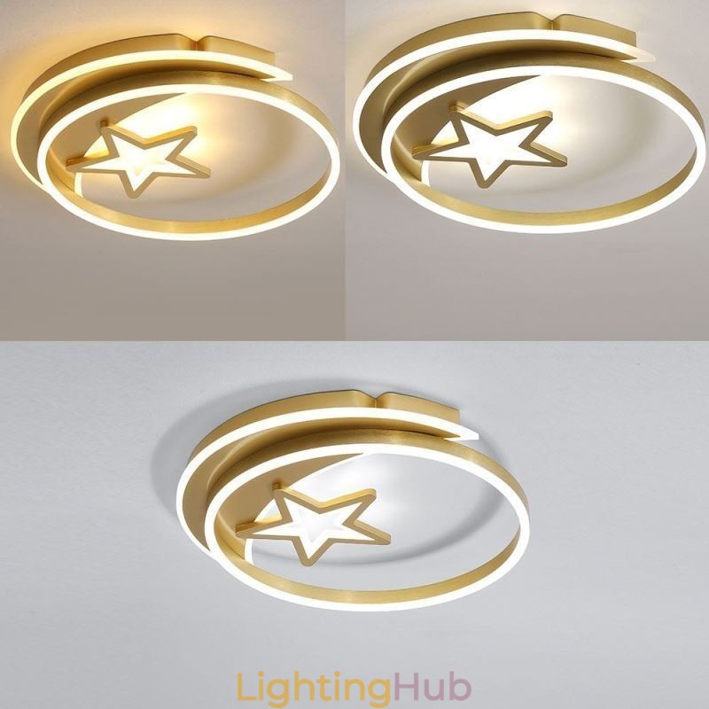 Moon Star Flush Mount Ceiling Light Gold Acrylic Light Fixture