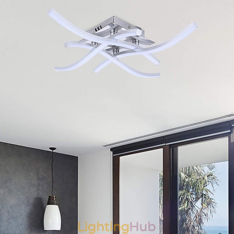 Modern Simple Flush Mount Acrylic 4 Lights Wave Shaped Ceiling Light