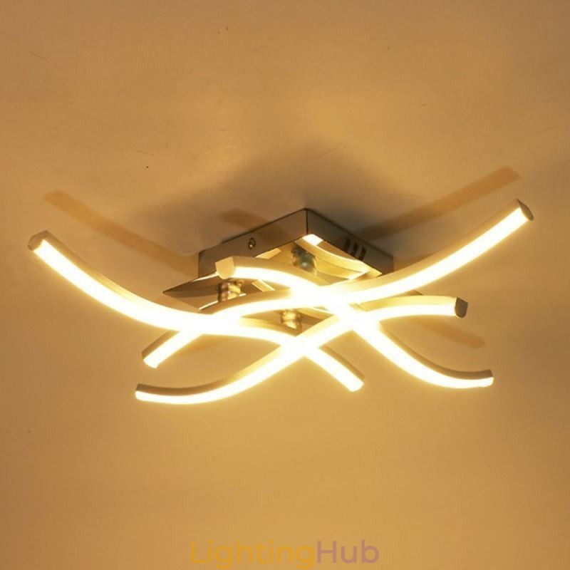 Modern Simple Flush Mount Acrylic 4 Lights Wave Shaped Ceiling Light