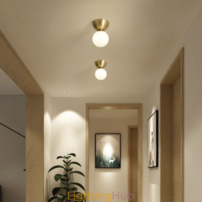 Nordic Brass Mini Flush Mount Ceiling Light Foyer Lighting