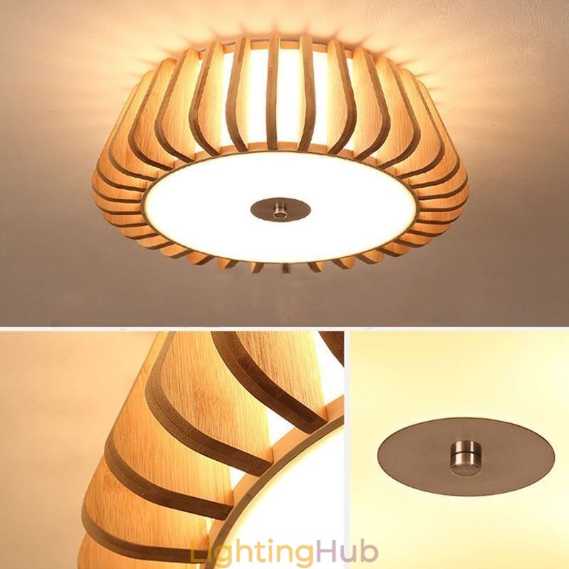 Nordic Round Flush Mount Creative Bamboo Ceiling Lighting