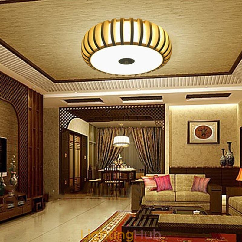 Rural Bamboo Flush Mount Pumpkin Shape Ceiling Lighting