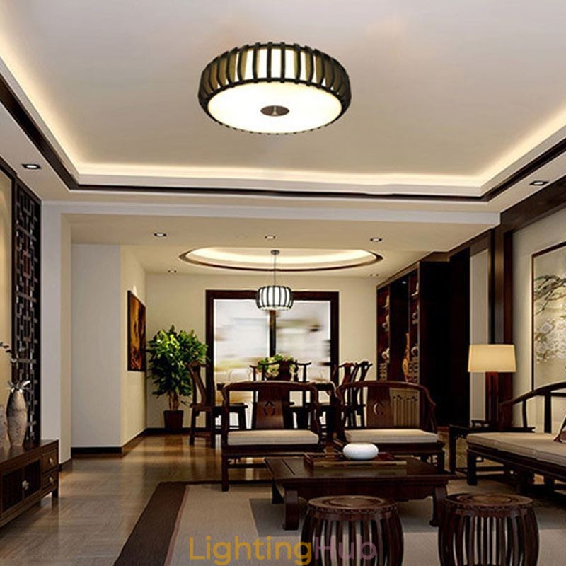 Rural Bamboo Flush Mount Pumpkin Shape Ceiling Lighting