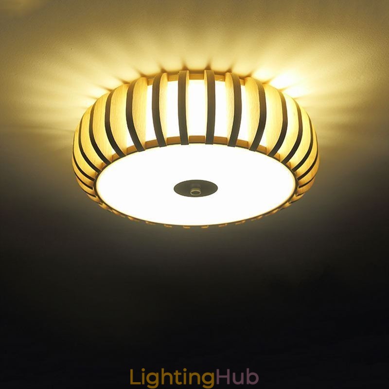 Rural Bamboo Flush Mount Pumpkin Shape Ceiling Lighting