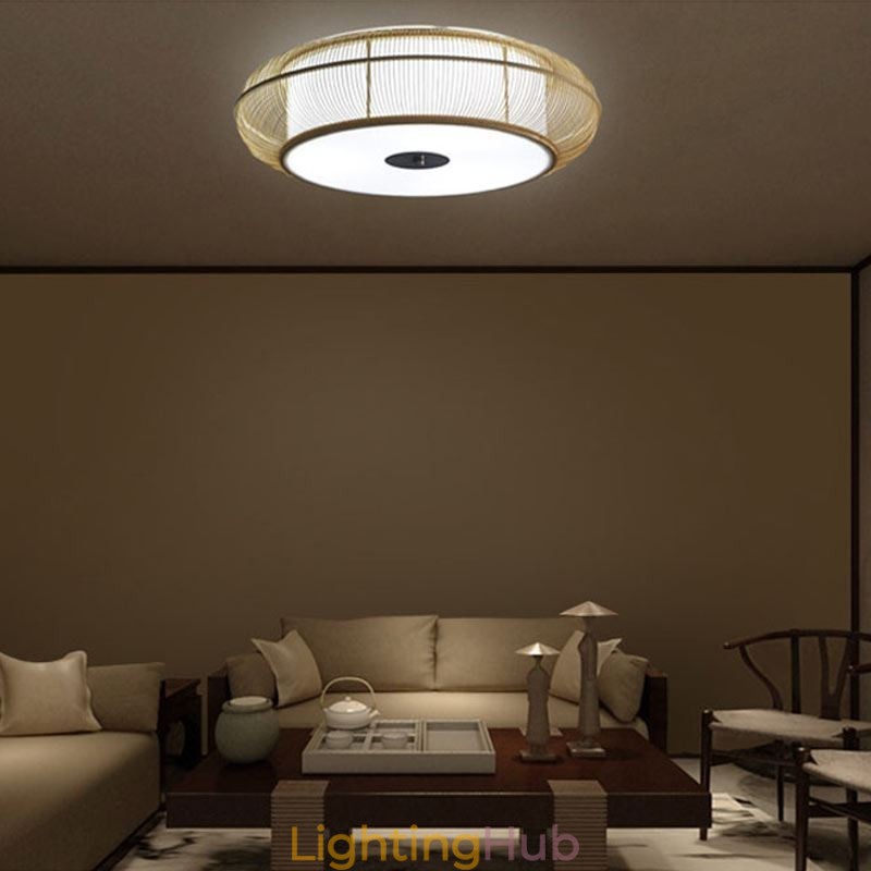 Chinese Special Bamboo Flush Mount Creative Japanese Round Ceiling Light