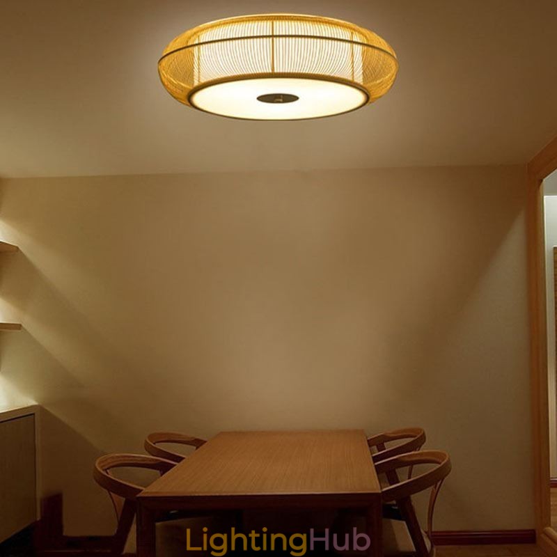 Chinese Special Bamboo Flush Mount Creative Japanese Round Ceiling Light