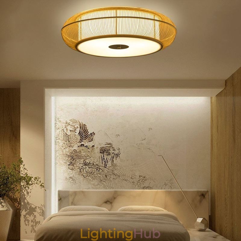 Chinese Special Bamboo Flush Mount Creative Japanese Round Ceiling Light