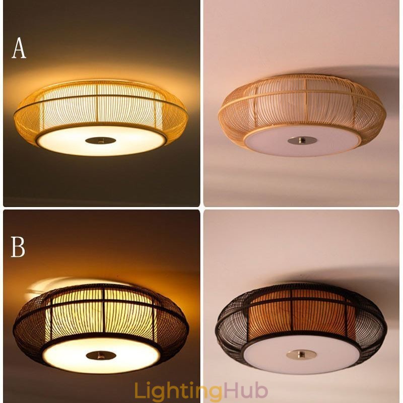Chinese Special Bamboo Flush Mount Creative Japanese Round Ceiling Light