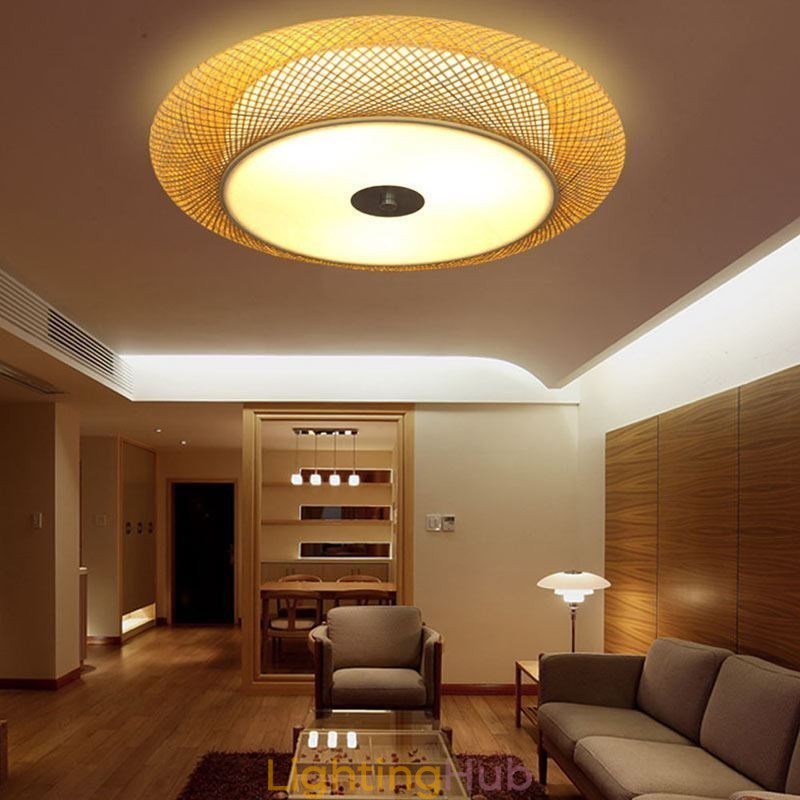 Modern Bamboo Flush Mount Chinese Woven Ceiling Lighting