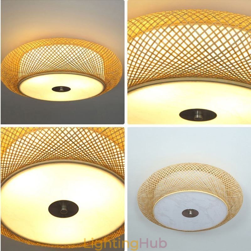 Modern Bamboo Flush Mount Chinese Woven Ceiling Lighting