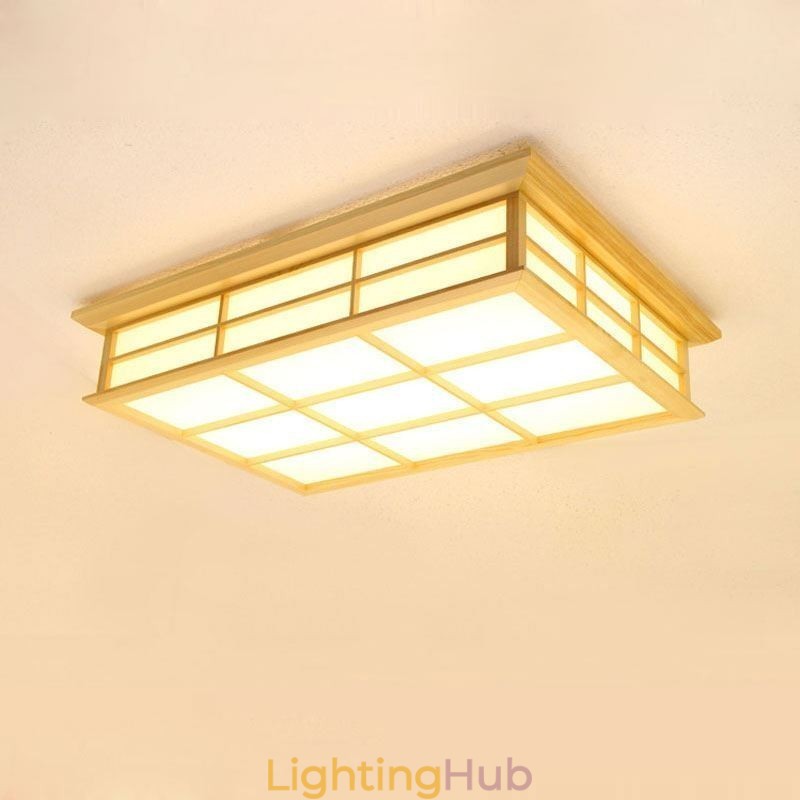 Japanese Cuboid Ceiling Light Solid Wood Ceiling Lighting