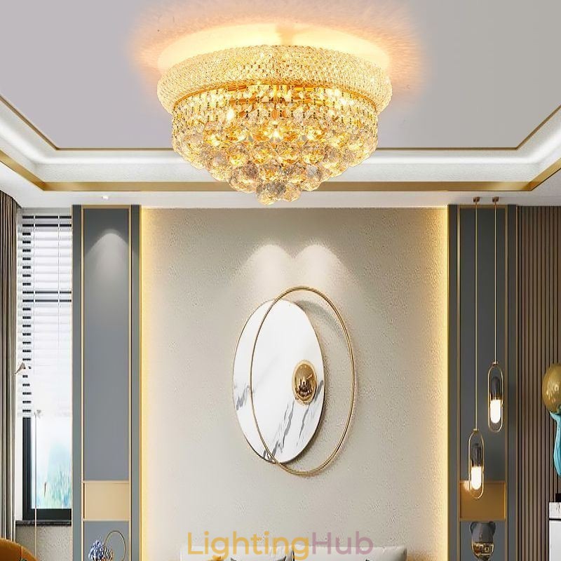 European Flush Mount Light Luxury Crystal Ceiling Light