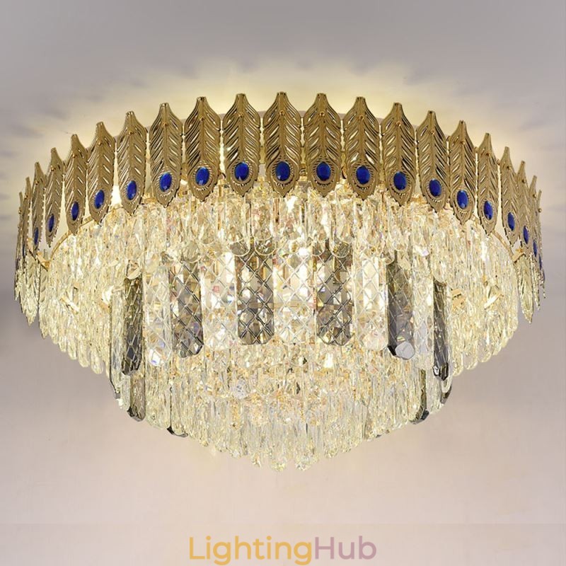 Crystal Flush Mount Round Electroplated Phoenix Tail Gold Luxury Decrative Ceiling Light