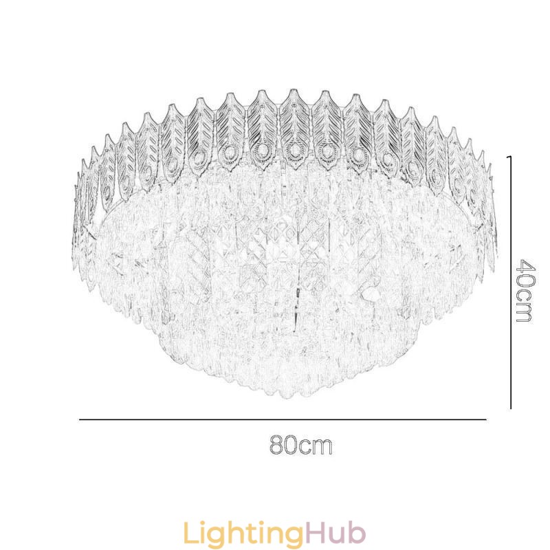 Crystal Flush Mount Round Electroplated Phoenix Tail Gold Luxury Decrative Ceiling Light
