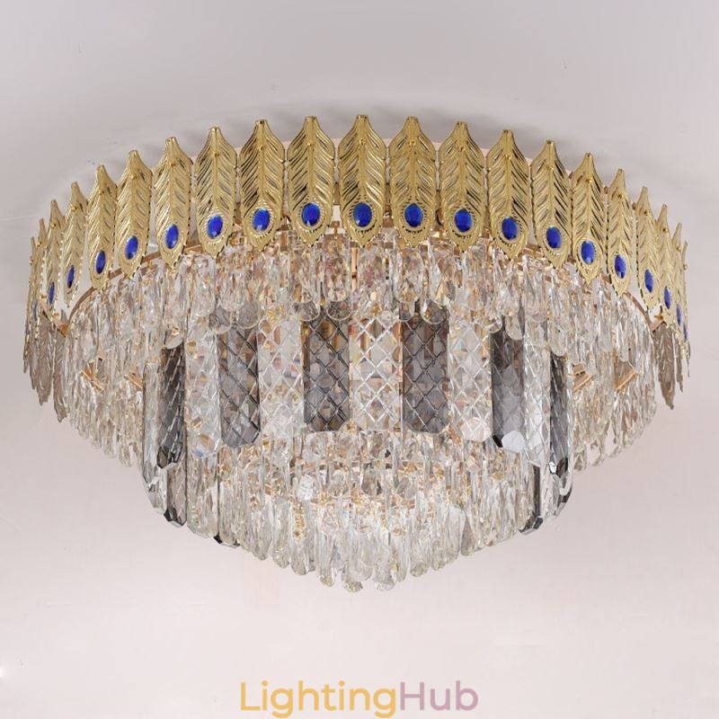 Crystal Flush Mount Round Electroplated Phoenix Tail Gold Luxury Decrative Ceiling Light