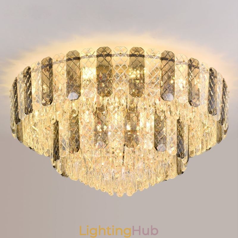 Crystal Flush Mount Double Layer Round Luxury Decrative Ceiling Light 80cm