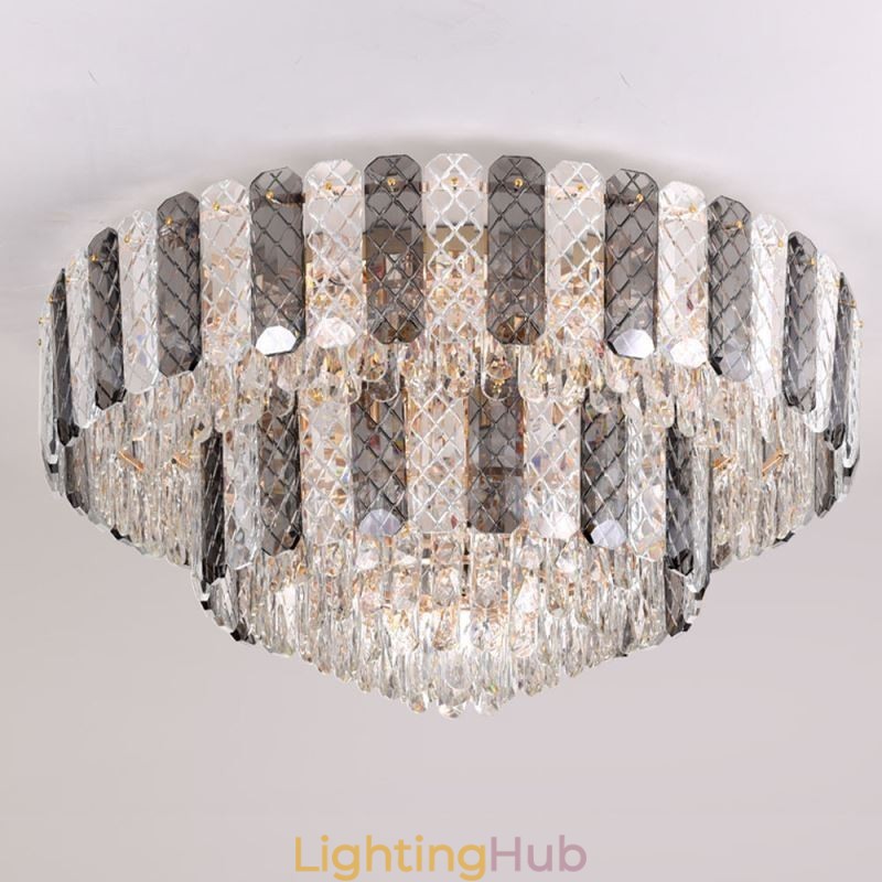 Crystal Flush Mount Double Layer Round Luxury Decrative Ceiling Light 80cm