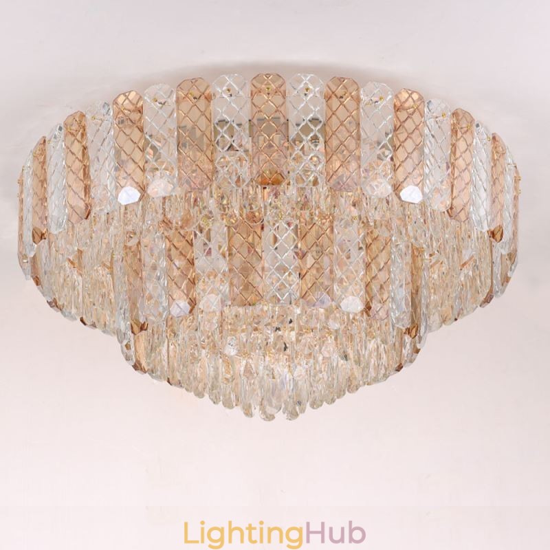 Crystal Flush Mount Double Layer Round Luxury Decrative Ceiling Light 80cm