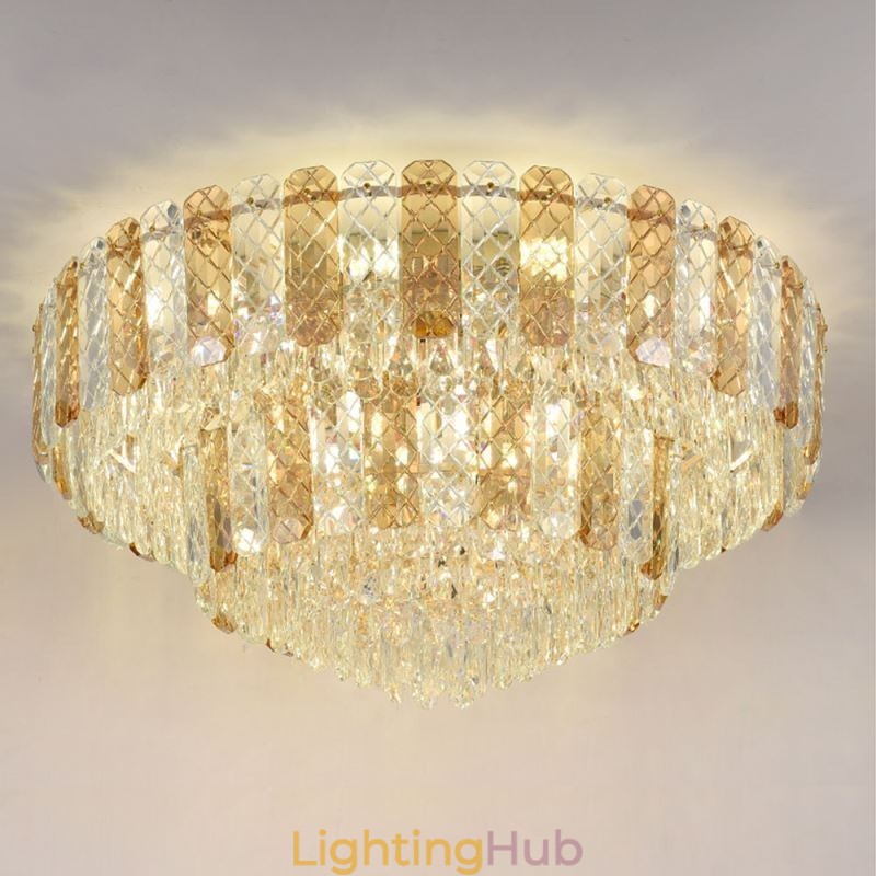 Crystal Flush Mount Double Layer Round Luxury Decrative Ceiling Light 80cm
