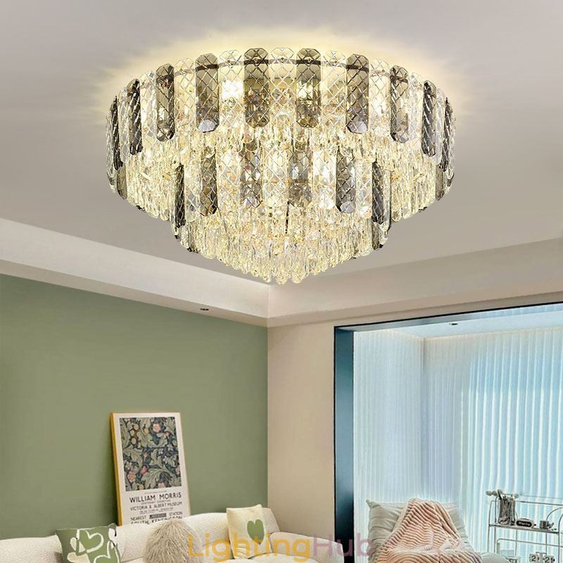 Crystal Flush Mount Double Layer Round Luxury Decrative Ceiling Light 80cm