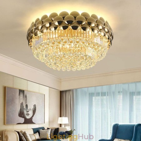 Crystal Flush Mount Round Electroplated Gold Luxury Decrative Ceiling Light 80cm Crystal Flush Mount Round Electroplated Gold Luxury Decrative Ceiling Light 80cm