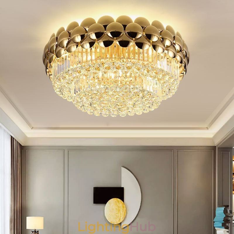 Crystal Flush Mount Round Electroplated Gold Luxury Decrative Ceiling Light 80cm