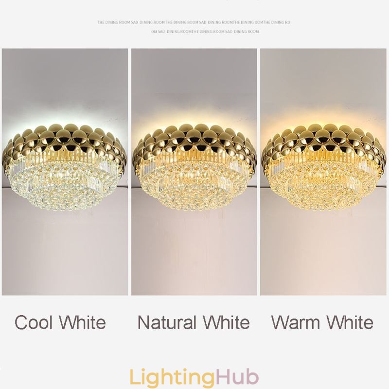 Crystal Flush Mount Round Electroplated Gold Luxury Decrative Ceiling Light 80cm