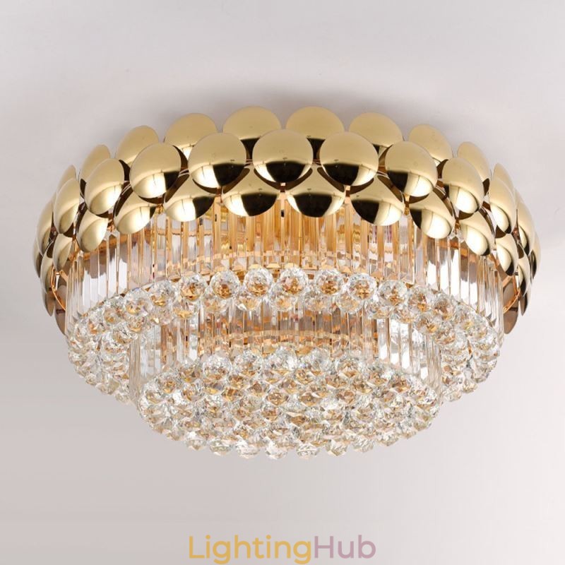 Crystal Flush Mount Round Electroplated Gold Luxury Decrative Ceiling Light 80cm