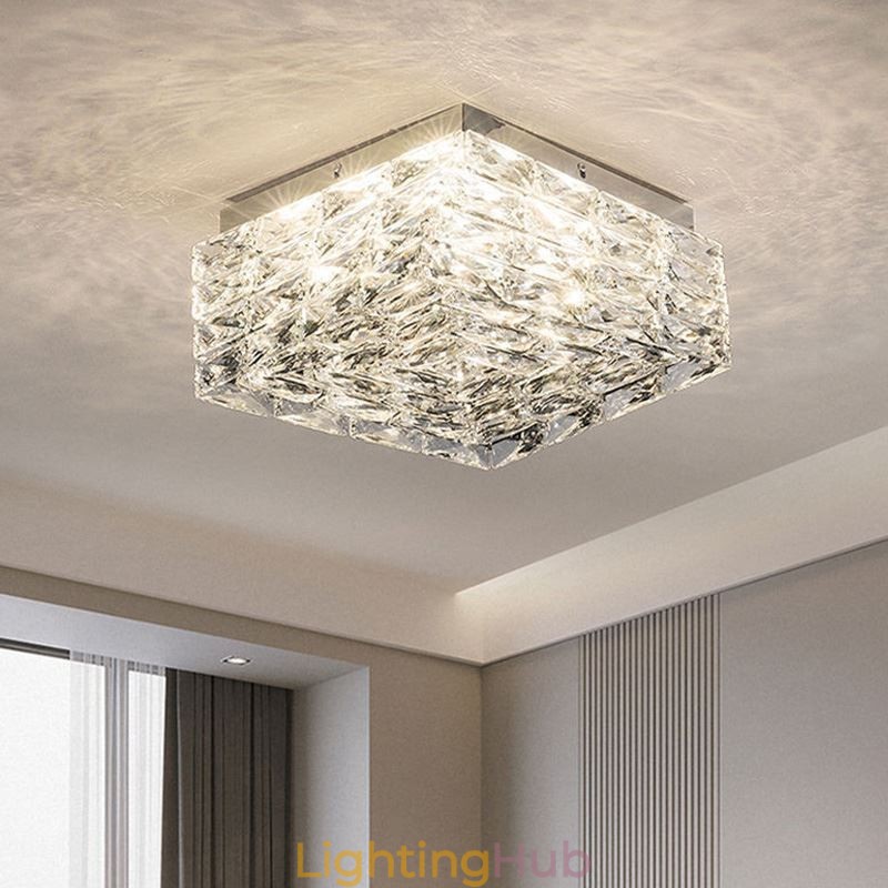 Crystal Ceiling Light Flush Mount Three Color Dimmable