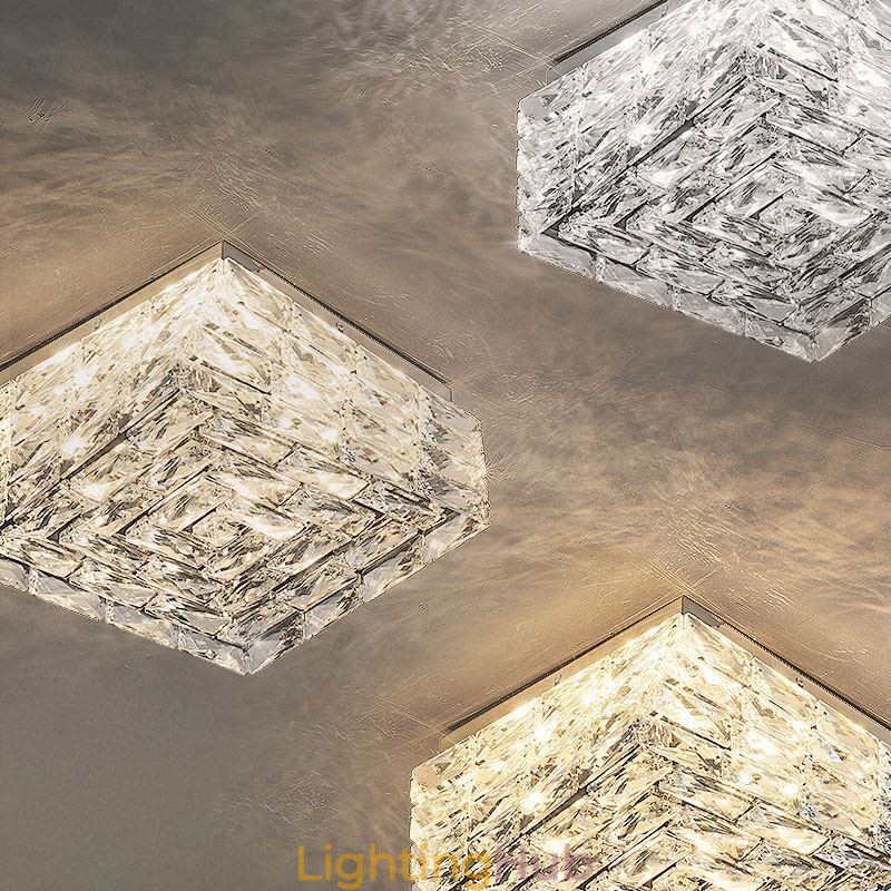 Crystal Ceiling Light Flush Mount Three Color Dimmable