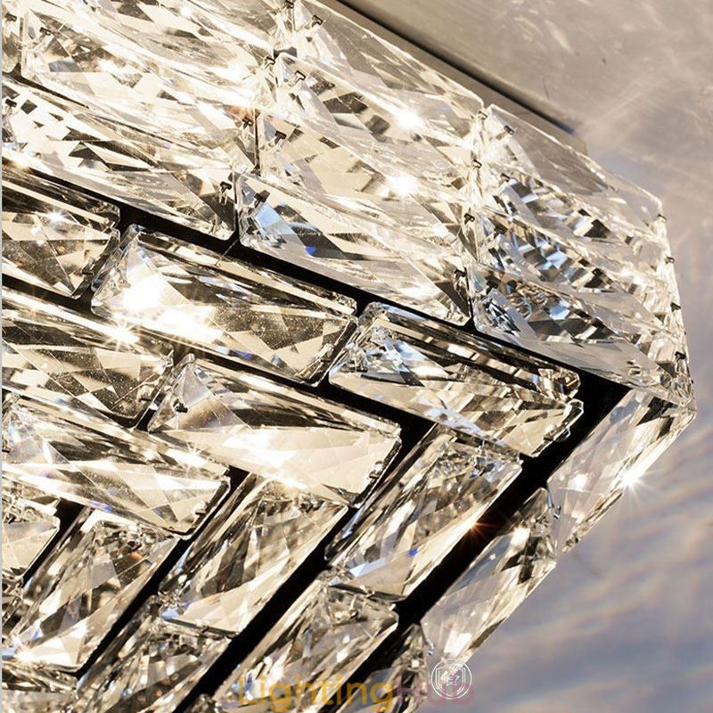 Crystal Ceiling Light Flush Mount Three Color Dimmable