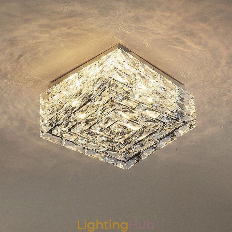 Crystal Ceiling Light Flush Mount Three Color Dimmable