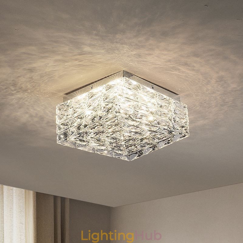 Crystal Ceiling Light Flush Mount Three Color Dimmable