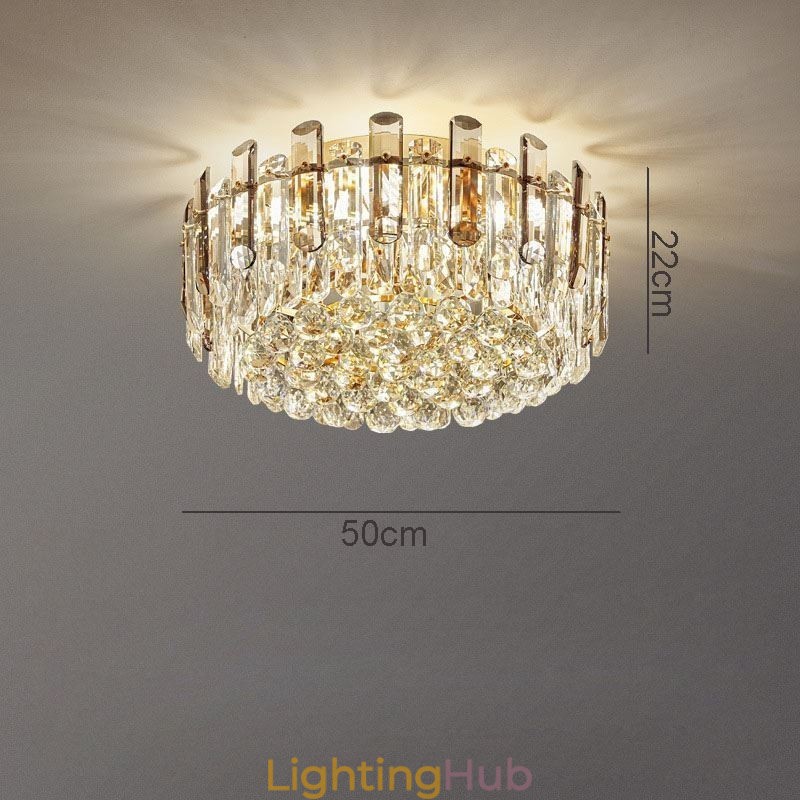Crystal Flush Mount Smoke Gray Round Crystal Decoration Ceiling Light