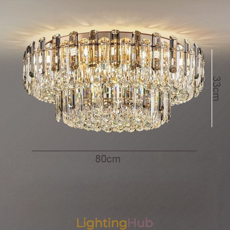 Crystal Flush Mount Smoke Gray Round Crystal Decoration Ceiling Light