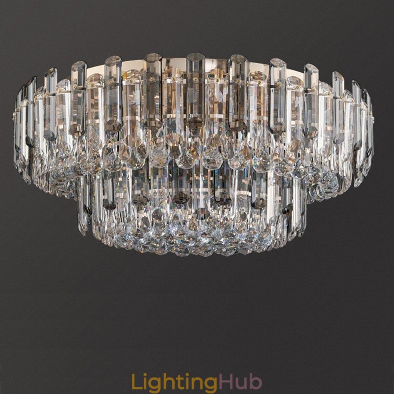 Crystal Flush Mount Smoke Gray Round Crystal Decoration Ceiling Light
